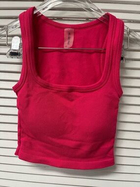 AS REVIVAL✨xs/s✨Ribbed Square-Neck Tank - Hot Pink